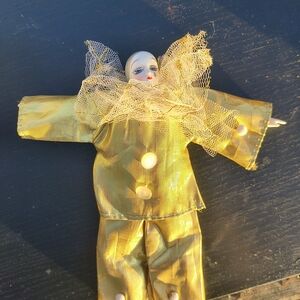 Vintage Pierrot French Harlequin Mime Doll 6" Hand Painted Face & Shoes